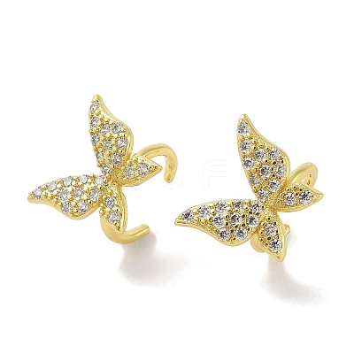 Brass Micro Pave Clear Cubic Zirconia Cuff Earrings EJEW-I305-26G-1