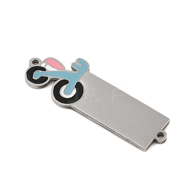 304 Stainless Steel Light Sky Blue Enamel Vehicle Connector Charms STAS-P377-13P-B-1