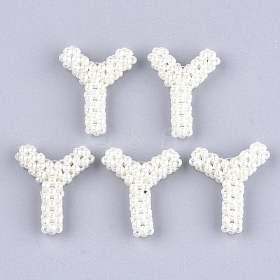 Handmade ABS Plastic Imitation Pearl Woven Beads FIND-T039-18-Y-1