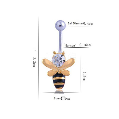 Bees 316L Surgical Stainless Steel Pave Clear Cubic Zirconia Black Enamel Curved Barbell Belly Rings FS-WG23C2E-01-1