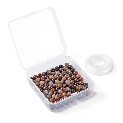 100Pcs 8mm Natural Petrified Wood Round Beads DIY-LS0002-04-1