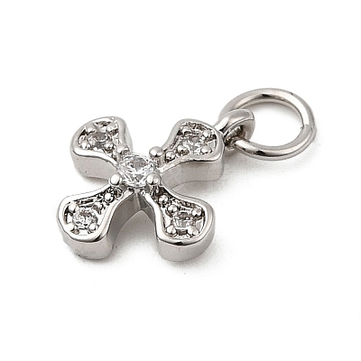 Brass Micro Pave Cubic Zirconia Tiny Cross Charms ZIRC-G128-04P-1-1