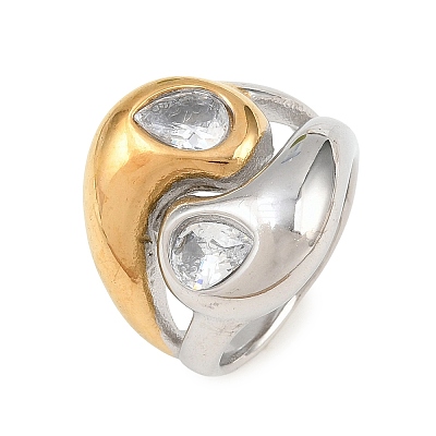 304 Stainless Steel Pave Cubic Zirconia Finger Rings for Women CU-CBAA973-06G-1