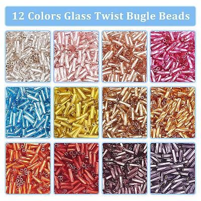 12 Colors Glass Twist Bugle Beads SEED-PH0002-17B-1