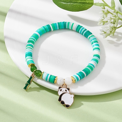 Polymer Clay Disc & Natural Malaysia Jade & TaiWan Jade Beaded Stretch Bracelet BJEW-JB09652-02-1