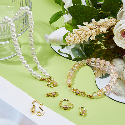6Pcs 6 Styles Brass Micro Pave Clear Cubic Zirconia Screw Carabiner Lock Charms KK-DC0005-06-1