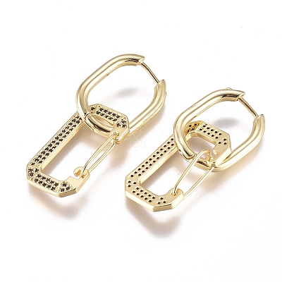 Brass Micro Pave Cubic Zirconia Dangle Huggie Hoop Earrings EJEW-G279-01G-02-1