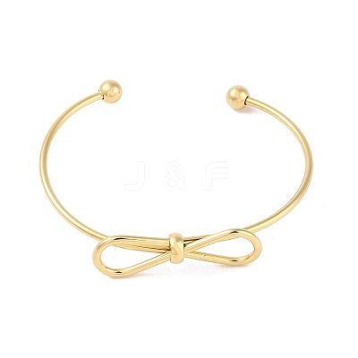 Bowknot 304 Stainless Steel Open Cuff Bangles for Women BJEW-Z064-04G-1