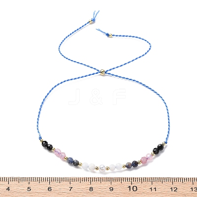 Faceted Round Natural Black Agate & Sodalite & Rose Quartz & Quartz Crystal Braided Bead Bracelets BJEW-F493-09G-02-1