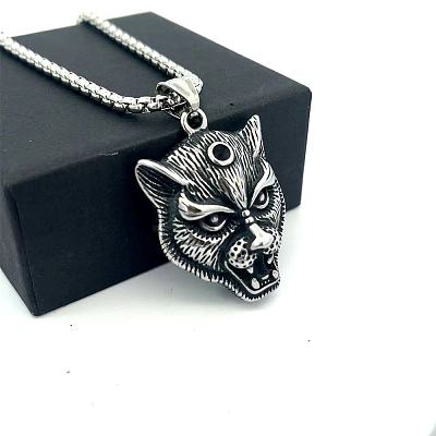 Vintage 304 Stainless Steel Lion Head Pendant Necklaces for Men Women OG9311-1