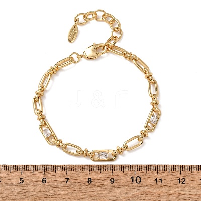 Oval & Paperclip Brass Micro Pave Cubic Zirconia Link Chain Bracelets for Women BJEW-D458-02G-02-1