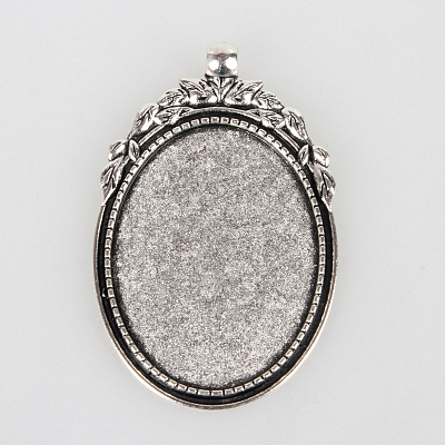 Tibetan Style Alloy Pendant Cabochon Settings X-TIBEP-N003-40AS-1