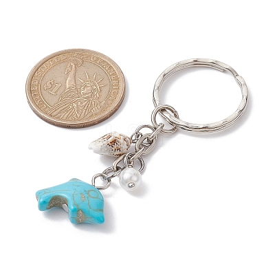 Synthetic Turquoise & Shell Pendant Keychain KEYC-JKC00653-1