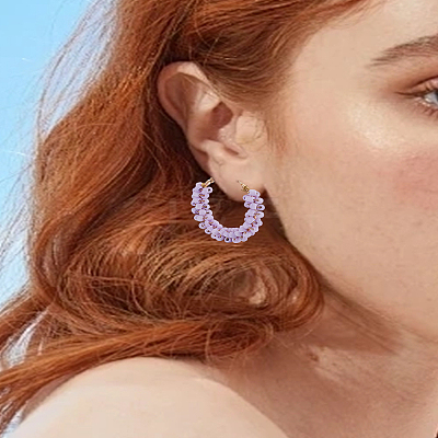 1 Pair Alloy Glass Seed Beads Hoop Earrings EJEW-LP0003-65E-1