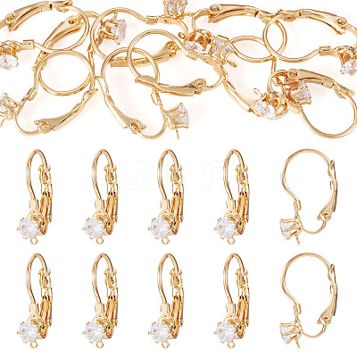 10Pcs Brass Micro Pave Clear Cubic Zirconia Leverback Earring Findings KK-TADJ0001-20A-1