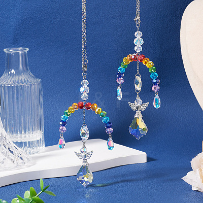 2Pcs Glass Crystal Prism Rainbow Angel Hanging Suncatchers HJEW-TADJ0016-1