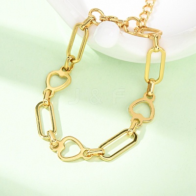 304 Stainless Steel Heart & Paperclip Link Bracelets for Women BJEW-F536-21G-1