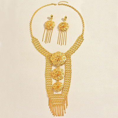 Iron Floral Tassel Earrings & Necklaces Set for Women PK6687-1
