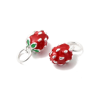 925 Sterling Silver Enamel Red Strawberry Charms STER-K188-01S-1
