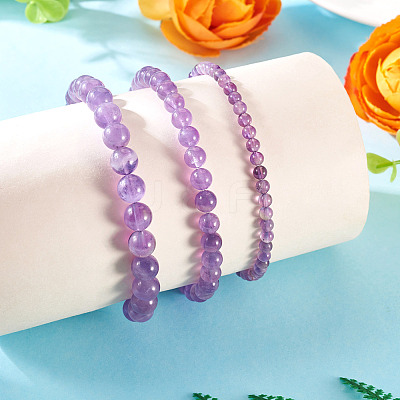 3Pcs Natural Amethyst Beads Stretch Bracelets for Women BJEW-TAC0033-1