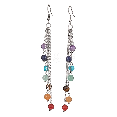 Chakra Natural & Synthetic Mixed Gemstomne Beaded Dangle Earrings EJEW-JE05427-01-1