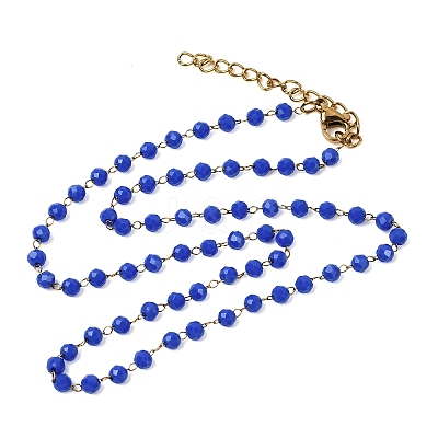 304 Stainless Steel with Glass Faceted Rondelle Bead Handmade Link Chain Birth Stone Necklaces for Women NJEW-G195-01G-11-1