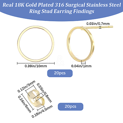 20Pcs 316 Surgical Stainless Steel Stud Earring Findings STAS-BBC0008-54-1