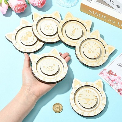 6Pcs 6 Styles Animal Theme Wood Single Bracelet Display Trays ST-CJ0022-03-1