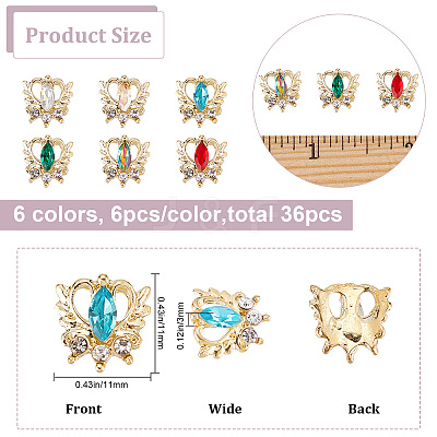 36Pcs 6 Colors Alloy Rhinestone Cabochons MRMJ-CP0001-08-1