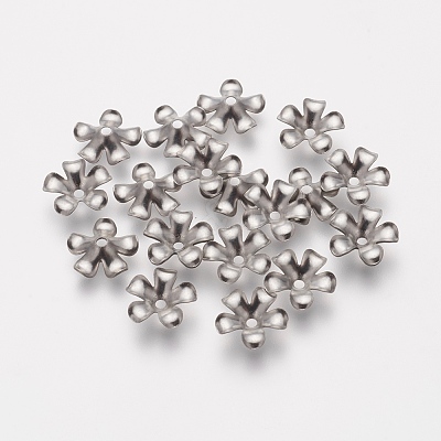 Tarnish Resistant 5-Petal 304 Stainless Steel Flower Bead Caps STAS-L205-09A-1