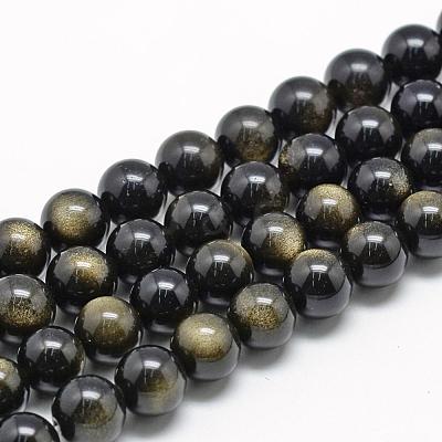 Natural Golden Sheen Obsidian Beads Strands G-R446-16mm-23-1