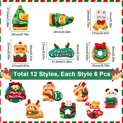 72Pcs 12 Styles Christmas Theme Opaque Resin Cabochons RESI-SC0005-73-1