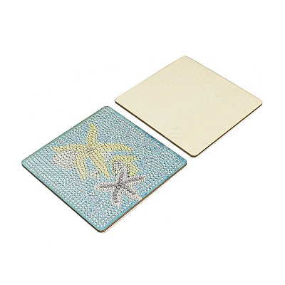 DIY Marine Animal Theme Diamond Painting Square Wood Cup Mat Kits DIY-H163-05-1