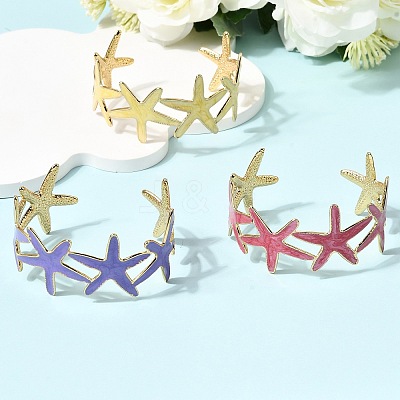 304 Stainless Steel Enamel Cuff Bangles for Women BJEW-D408-34G-1