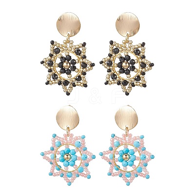 Handmade Glass Seed Beads Flower Dangle Stud Earrings EJEW-MZ00570-1