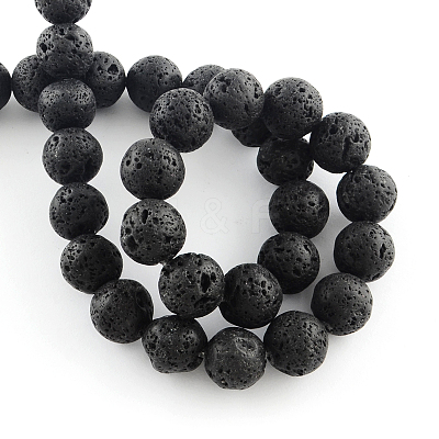 Natural Lava Rock Gemstone Round Bead Strands X-G-R285-10mm-06-1