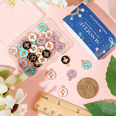 50Pcs 5 Colors Light Gold Plated Alloy Enamel Pendants ENAM-SC0003-70-1