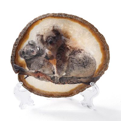 Printed Natural Agate Slice Stone Ornament DJEW-M011-04B-1