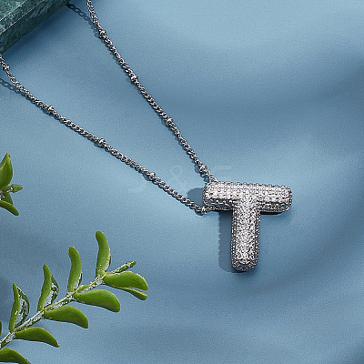 1Pc Brass Micro Pave Cubic Zirconia Letter Pendant Necklaces NJEW-LP0001-43T-P-1