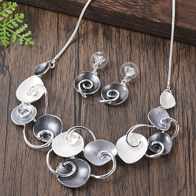 Spiral Round Alloy Enamel Pendant Necklaces & Stud Earrings Sets for Women FS-WG37BA7-01-1