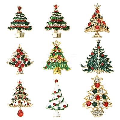 9Pcs 9 Styles Christmas Tree Enamel Pins JEWB-CJ0003-28-1