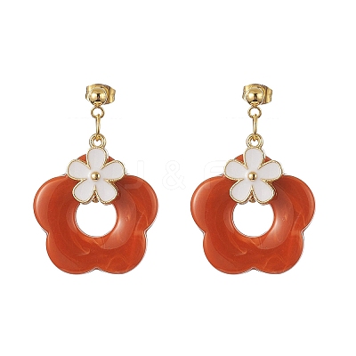 8 Pair 8 Color Alloy Enamel with Acrylic Imitation Gemstone Flower Dangle Stud Earrings EJEW-JE05237-1