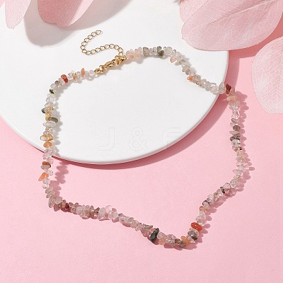 Natural Rutilated Quartz Chip Beaded Necklace NJEW-JN04616-10-1