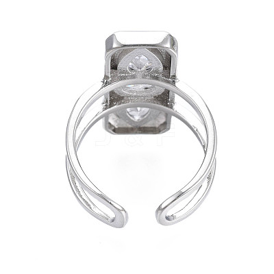 Cubic Zirconia Rectangle Open Cuff Ring RJEW-N037-015-01P-1