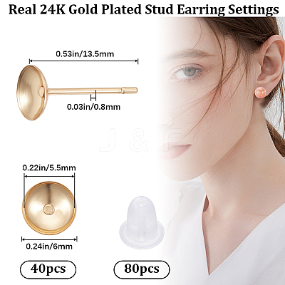 40Pcs 304 Stainless Steel Stud Earring Findings STAS-BBC0004-04-1