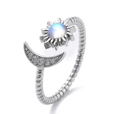 Brass Micro Pave Clear Cubic Zirconia Open Cuff Rings for Women RJEW-S402-03P-1