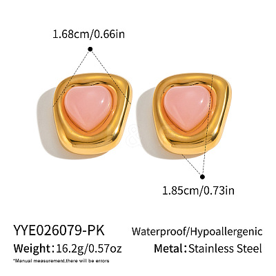 304 Stainless Steel Natural Rose Quartz Stud Earrings for Women OU7519-5-1