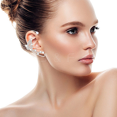 4 Pair 4 Style Butterfly Alloy Rhinestone Cuff Earrings EJEW-AN0003-81-1