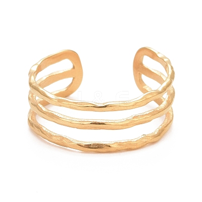 Ion Plating(IP) 304 Stainless Steel Triple Line Open Cuff Ring for Women RJEW-C025-12G-1