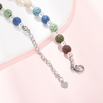 Chakra Natural Lava Rock Round Beaded Necklaces GG-CBA922D-05B-1